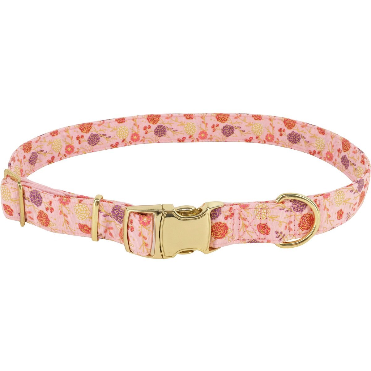 Accent Fashion Metallic Adjustable Dog Collar, Delicate Pink Flowers, 12-18-in neck, 5/8-in wide