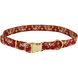 Accent Fashion Metallic Adjustable Dog Collar, Royal Burgundy Crowns, 8-12-in neck, 5/8-in wide