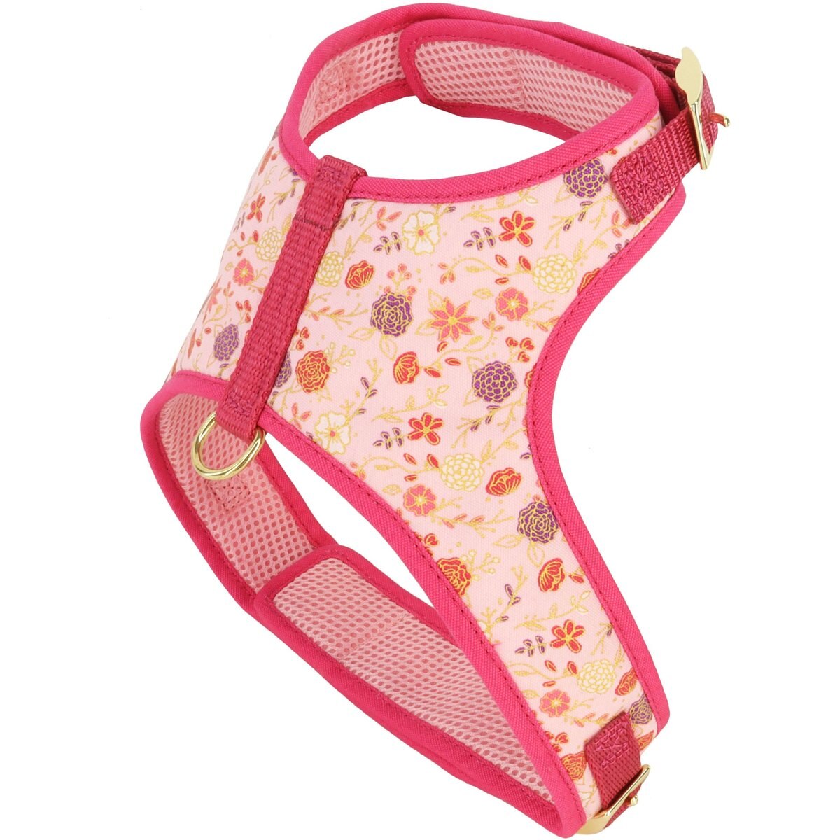 Accent Fashion Metallic Adjustable Dog Harness, Delicate Pink Flowers, Medium: 20-24-in chest