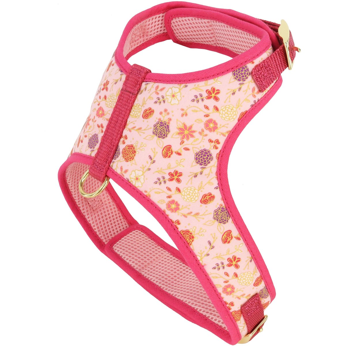 Accent Fashion Metallic Adjustable Dog Harness, Delicate Pink Flowers, X-Small: 14-16-in chest