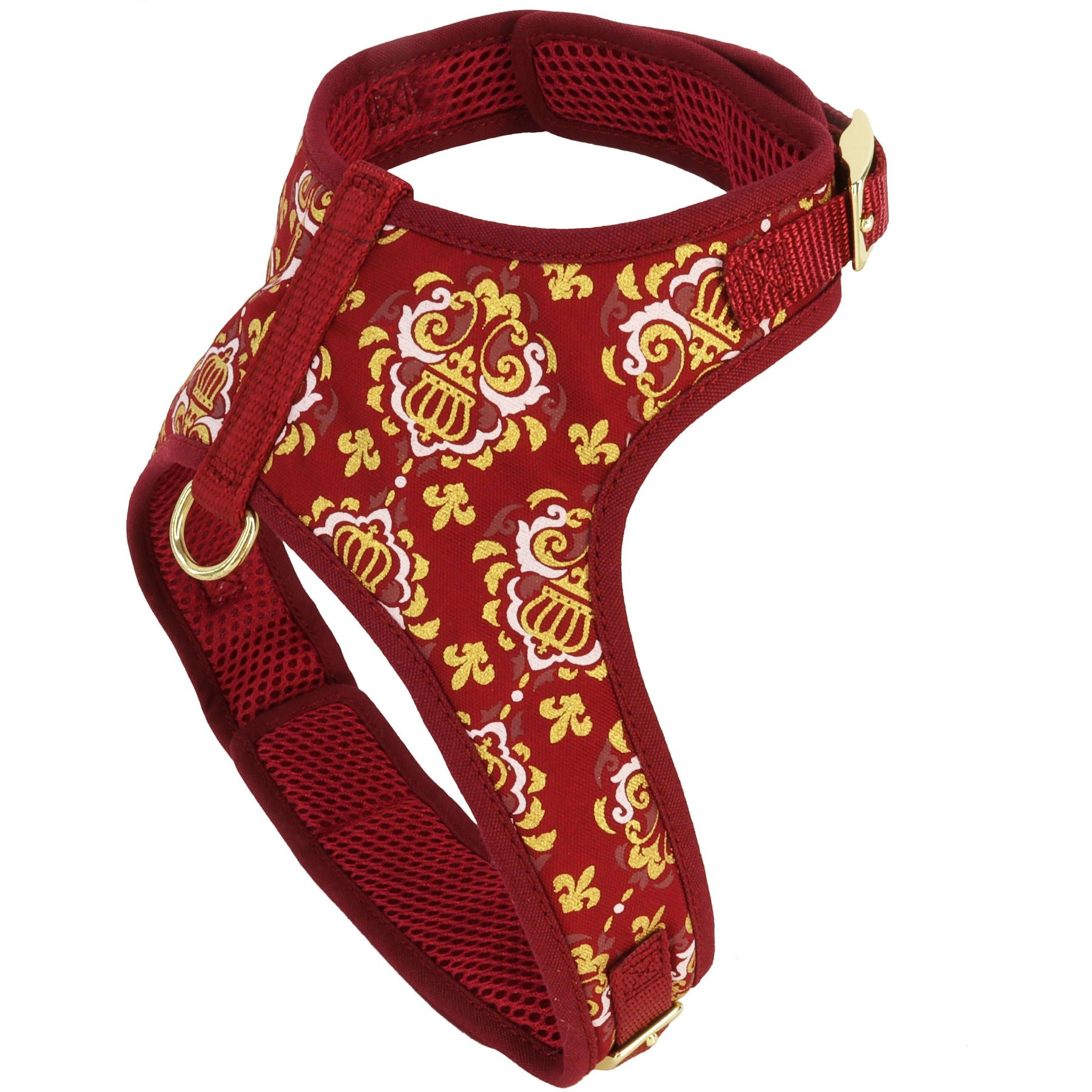 Accent Fashion Metallic Adjustable Dog Harness, Royal Burgundy Crowns, Small: 16-20-in chest