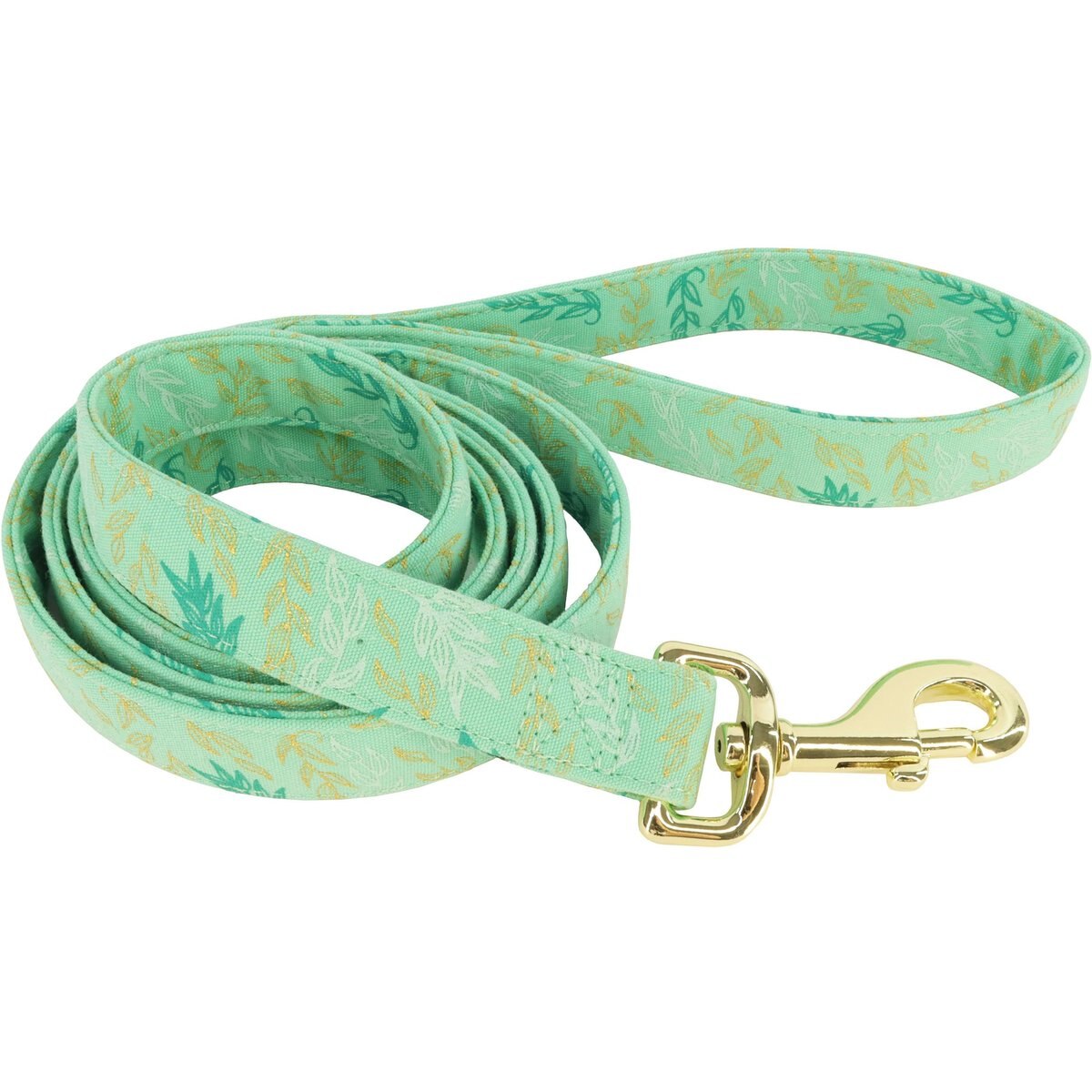 Accent Fashion Metallic Dog Leash, Graceful Green Leaves, 6-ft long, 5/8-in wide