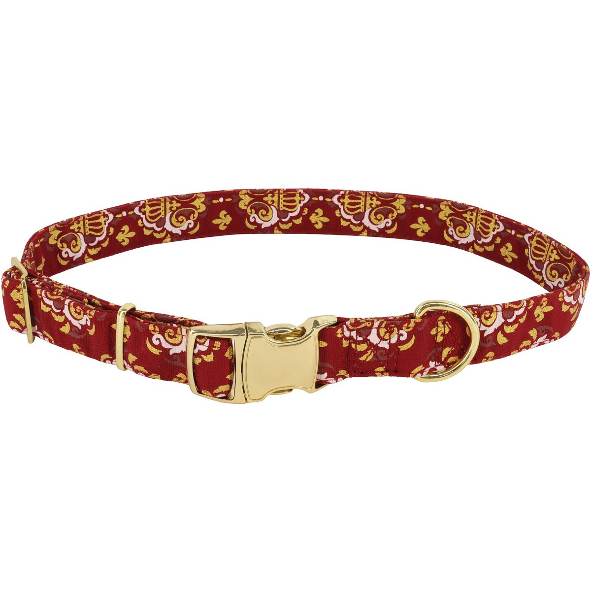 Accent Fashion Metallic Adjustable Dog Collar, Royal Burgundy Crowns, 18-26-in neck, 1-in wide