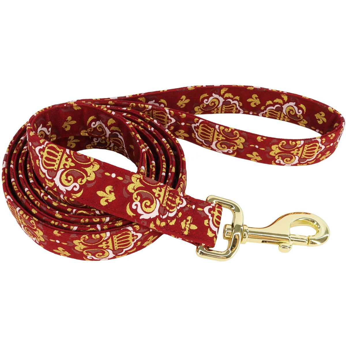 Accent Fashion Metallic Dog Leash, Royal Burgundy Crowns, 6-ft long, 1-in wide