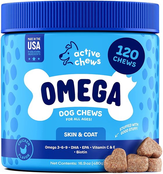 Active Chews Premium Omega Skin & Coat Pure Fish Oil Dog Supplement, 120 count Active Chews Premium Omega Skin & Coat Pure Fish Oil Dog Supplement, 120 count