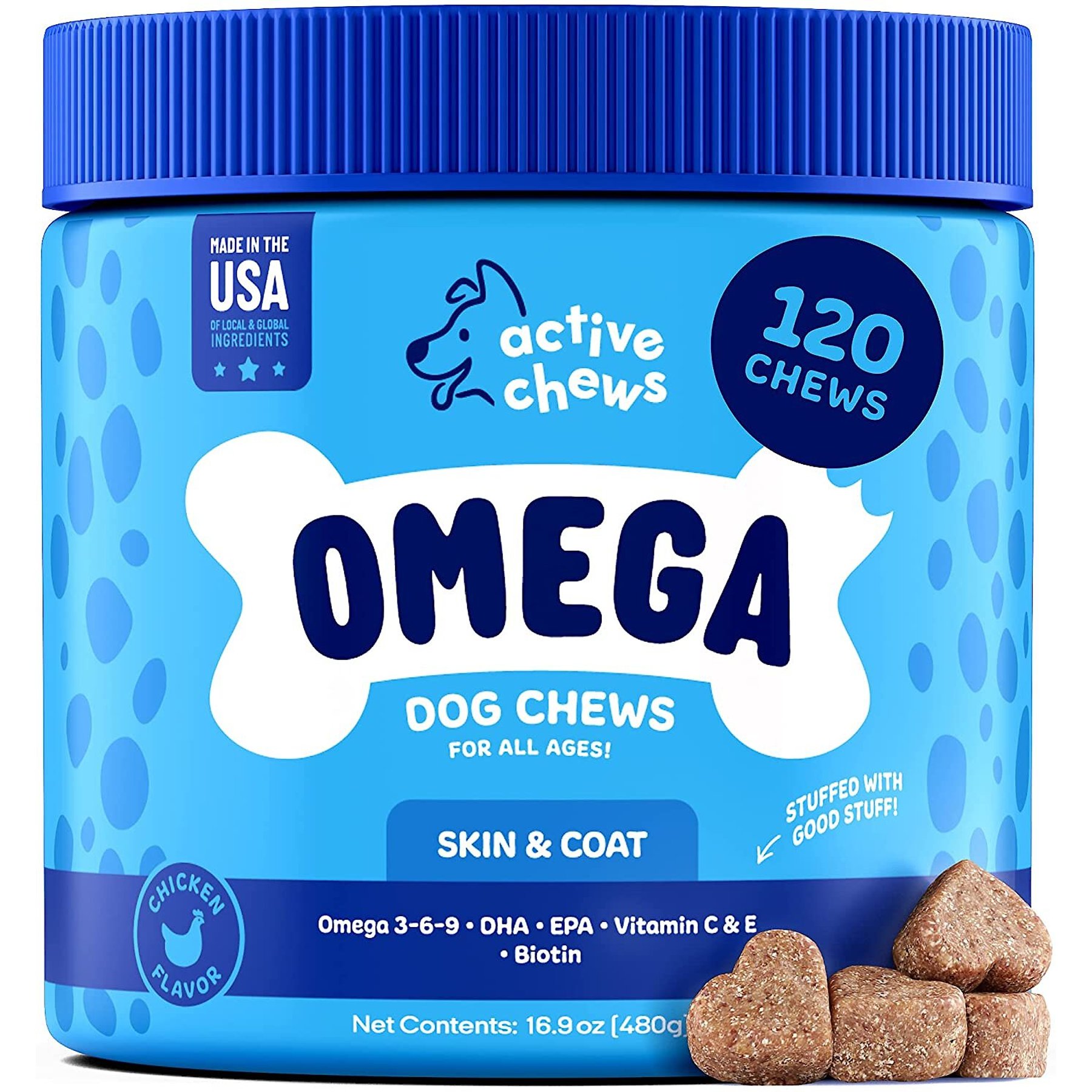Active Chews Premium Omega Skin & Coat Pure Fish Oil Dog Supplement, 120 count Active Chews Premium Omega Skin & Coat Pure Fish Oil Dog Supplement, 120 count