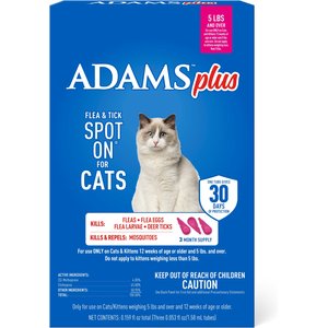 Adams Plus Flea & Tick Spot Treatment for Cats over 5 lbs, 3 Doses (3-mos. supply)