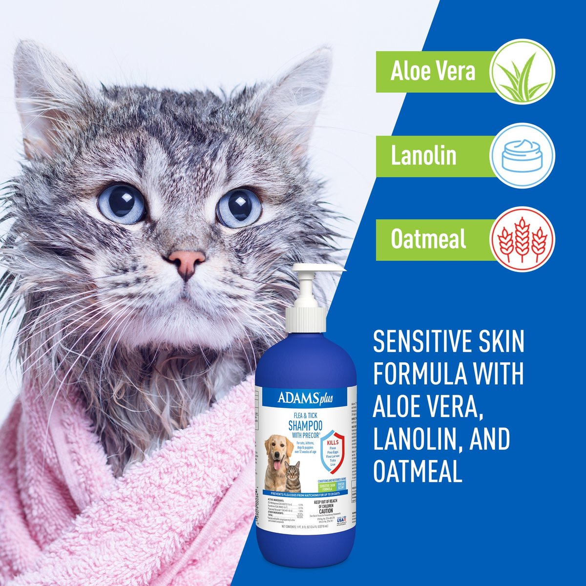 ADAMS Plus Flea & Tick Shampoo Sensitive Skin for Cats & Dogs, 24-fl oz ...