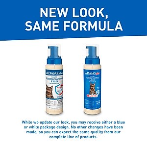 Adams Plus Sensitive Skin Formula Flea & Tick Foaming Cat Shampoo, 10-fl oz bottle