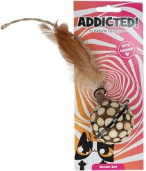 Addicted Wooden Ball Madnip Natural Wood Cat Toy with Feathers