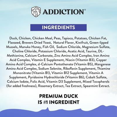 Show full view: Addiction Duck Royale Entree Adult Grain-Free Dry Dog Food, 3.3-lb bag slide 7 of 10