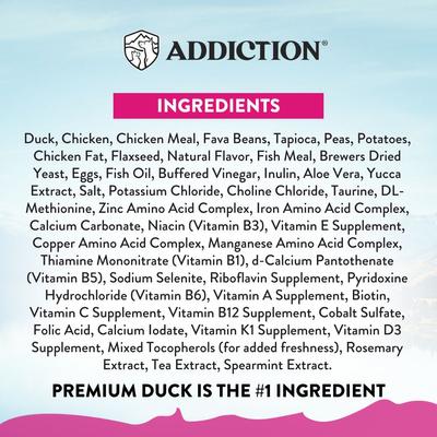 Show full view: Addiction Grain-Free Duck Royale Skin & Coat Health Dry Cat Food, 4-lb bag slide 6 of 9