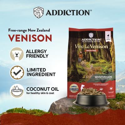 Show full view: Addiction Grain-Free Viva La Venison Limited Ingredient Diet Dry Dog Food, 20-lb bag slide 3 of 12
