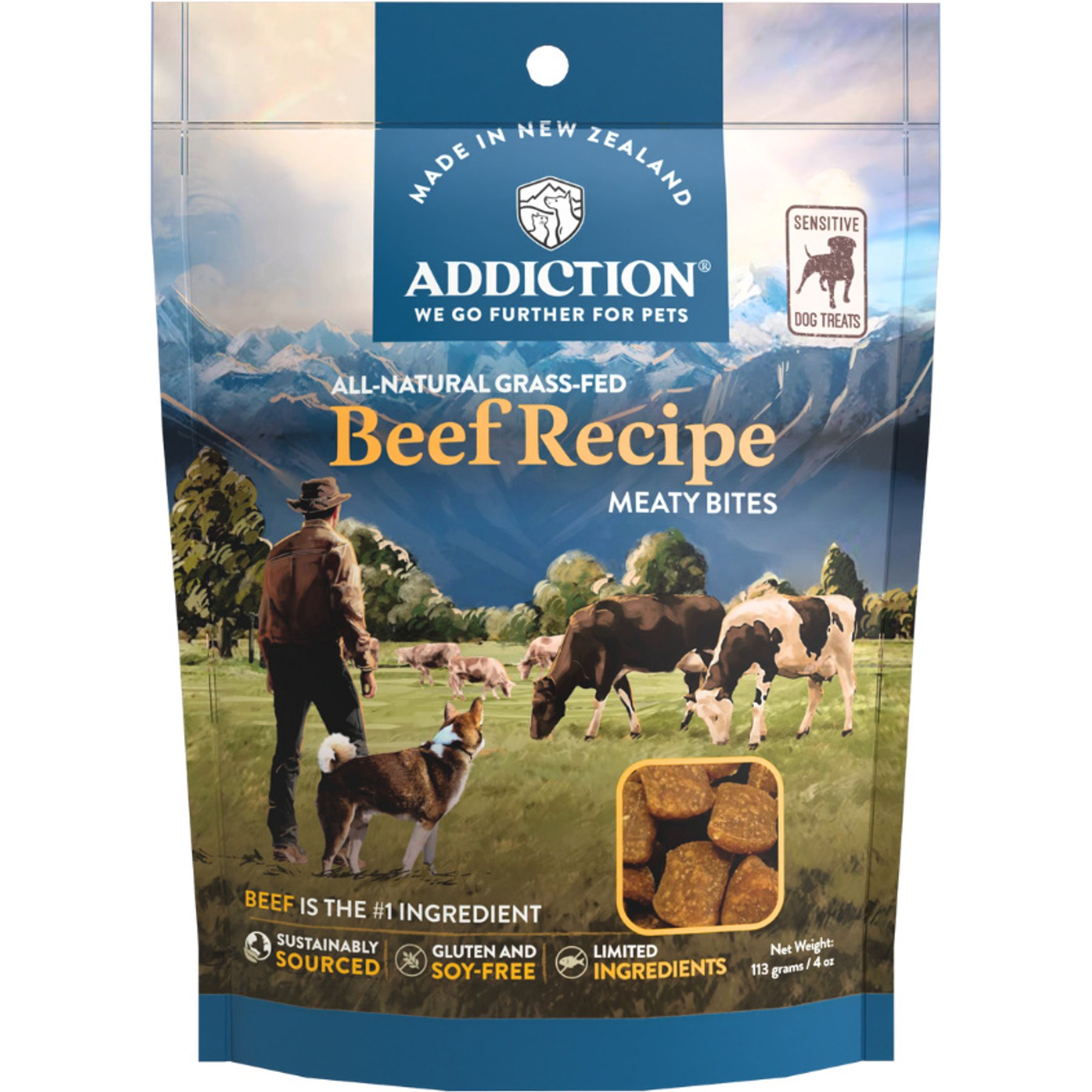 Addiction Meaty Bites Beef Grain-Free Dog Treats, 4-oz bag