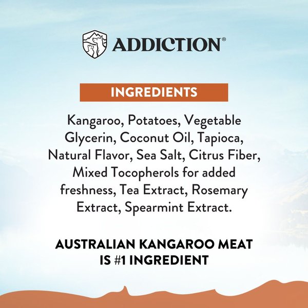 Show full view: Addiction Meaty Bites Kangaroo Limited Ingredient Grain-Free Allergy-Friendly Soft Dog Treats, 4-oz bag slide 6 of 11