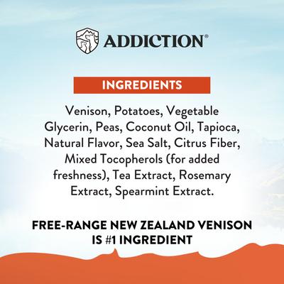 Show full view: Addiction Meaty Bites Venison Grain-Free Dog Treats, 4-oz bag slide 6 of 12