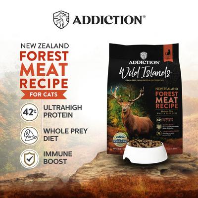 Show full view: Addiction Premium Wild Islands Forest Meat Recipe Grain-Free & High-Protein Dry Cat Food, 4-lb bag slide 3 of 10