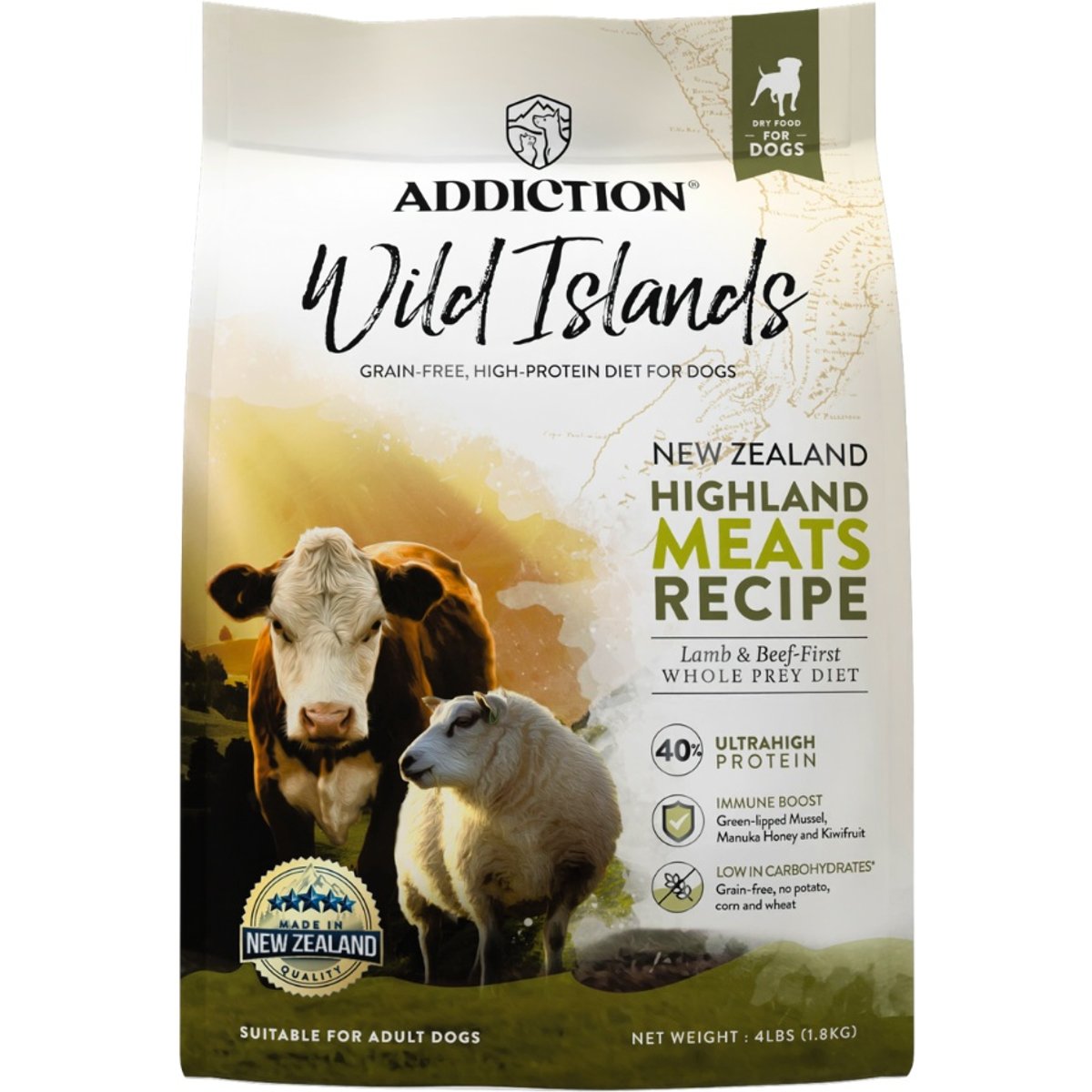 Addiction Premium Wild Islands Highland Adult Grain-Free & High-Protein Meat Recipe Dry Dog Food, 4-lb bag