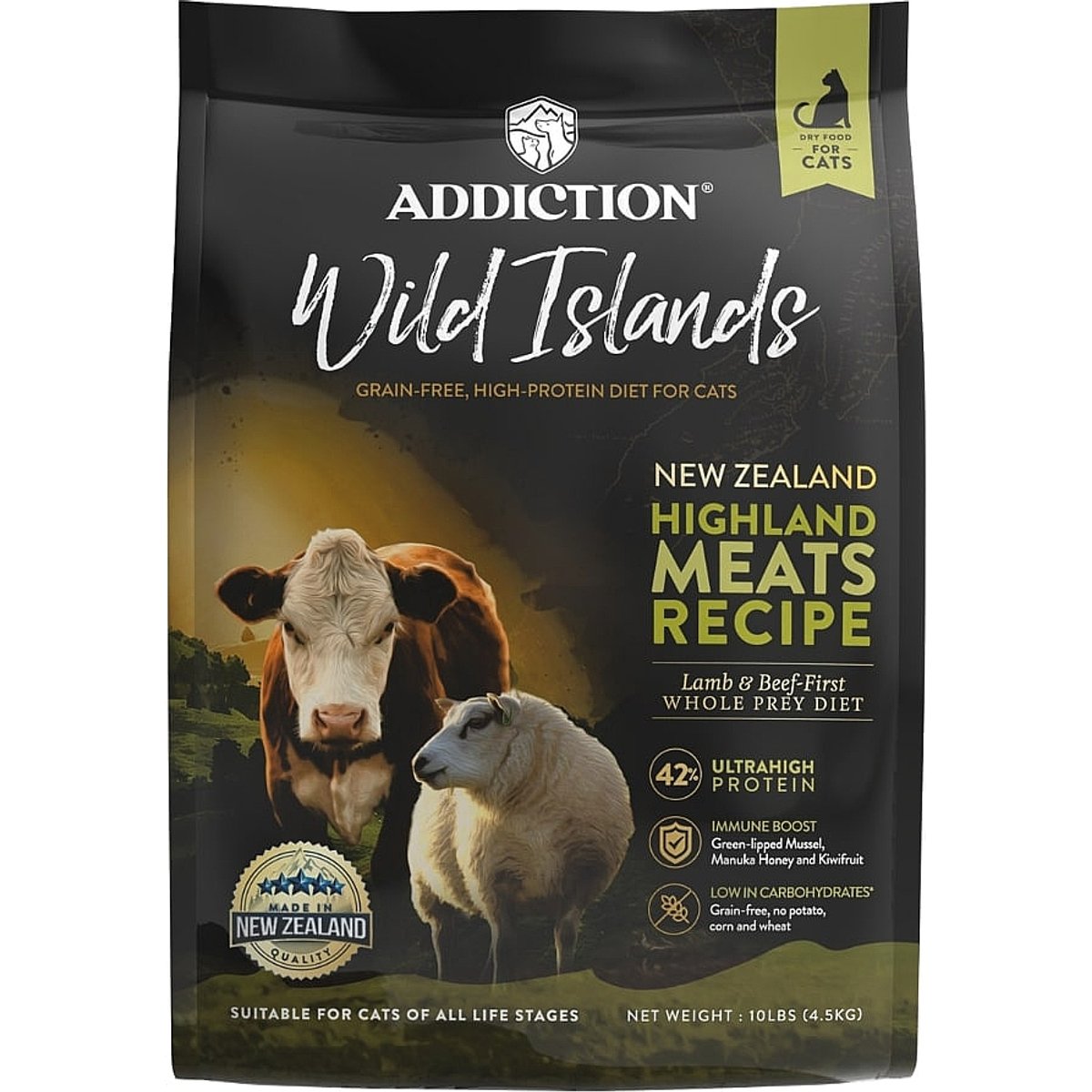 Addiction Premium Wild Islands Highland Meat Recipe Grain-Free & High-Protein Dry Cat Food, 10-lb bag