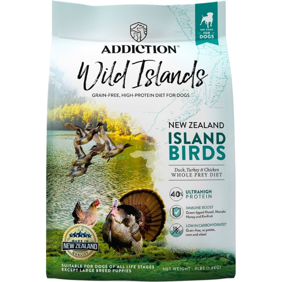 Addiction Premium Wild Islands Island Birds Adult Grain-Free & High-Protein Poultry Dry Dog Food, 4-lb bag