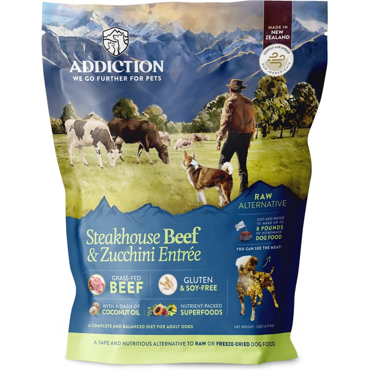 Addiction Steakhouse Beef & Zucchini Raw Dehydrated Dog Food, 2-lb box