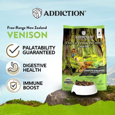 Show full view: Addiction Viva La Venison Entree Complete & Balanced Immune Boost Grain-Free Dry Cat Food, 4-lb bag slide 3 of 11