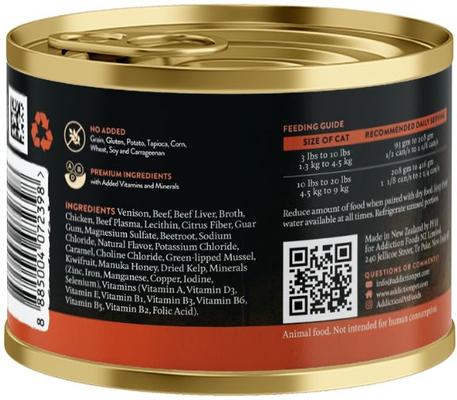 Show full view: Addiction Wild Islands Forest Meat Premium Venison & Beef Grain-Free Canned Wet Cat Food, 6.5-oz can, case of 24 slide 3 of 11