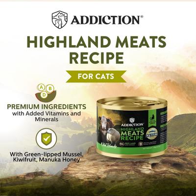 Show full view: Addiction Wild Islands Highland Meats Premium Lamb & Beef Grain-Free Canned Wet Cat Food, 6.5-oz can, case of 24 slide 4 of 11
