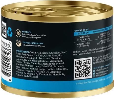 Show full view: Addiction Wild Islands Pacific Catch Premium Ocean Fish & Salmon Grain-Free Canned Wet Cat Food, 6.5-oz can, case of 24 slide 7 of 8