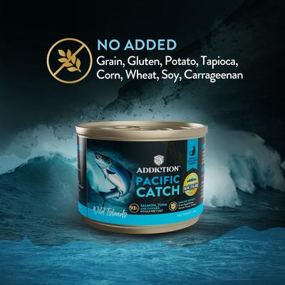 Show full view: Addiction Wild Islands Pacific Catch Premium Ocean Fish & Salmon Grain-Free Canned Wet Cat Food, 6.5-oz can, case of 24 slide 3 of 8