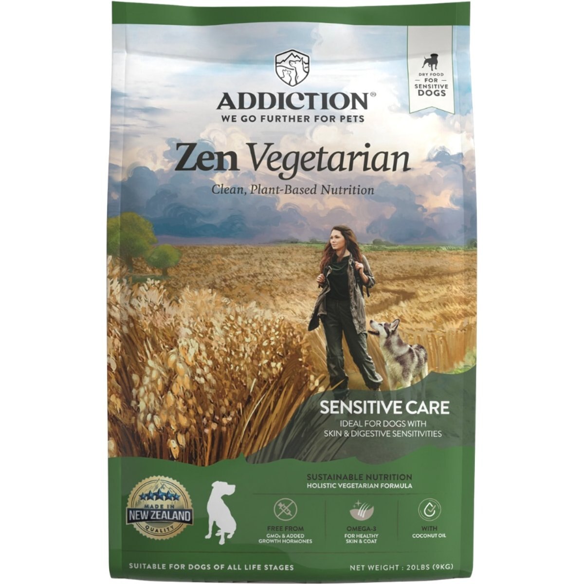 Addiction Zen Vegetarian Plant Based Skin & Coat Health Dry Dog Food, 20-lb bag