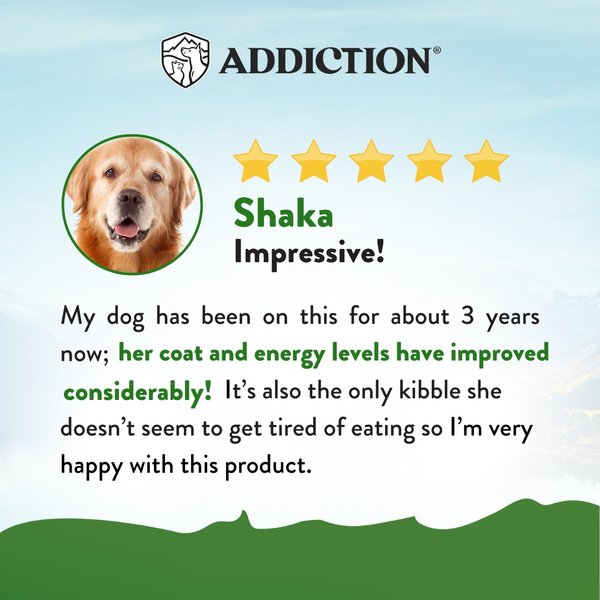 Show full view: Addiction Zen Vegetarian Plant Based Skin & Coat Health Dry Dog Food, 20-lb bag slide 5 of 10