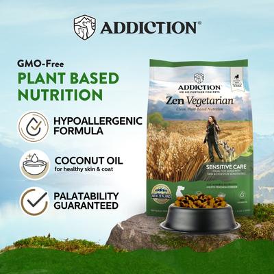 Show full view: Addiction Zen Vegetarian Plant Based Skin & Coat Health Dry Dog Food, 20-lb bag slide 3 of 10