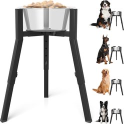 ADENGL Adjustable Height & Width Metal Elevated Dog Bowl Stand, Black, X-Large