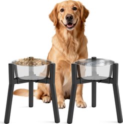 ADENGL Adjustable Metal Raised Dog Bowl Stand, Black, Medium, 2 count