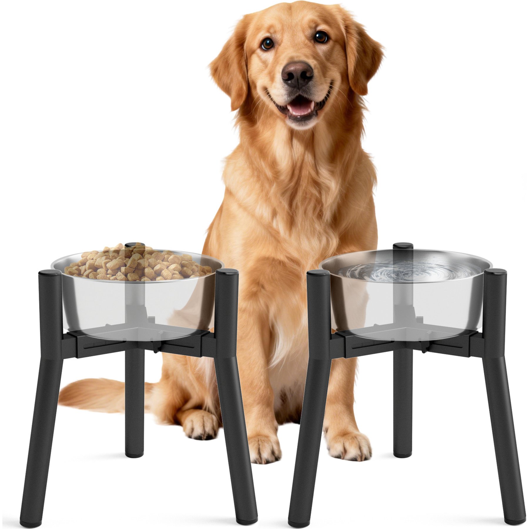 ADENGL Adjustable Metal Raised Dog Bowl Stand, Black, Medium, 2 count