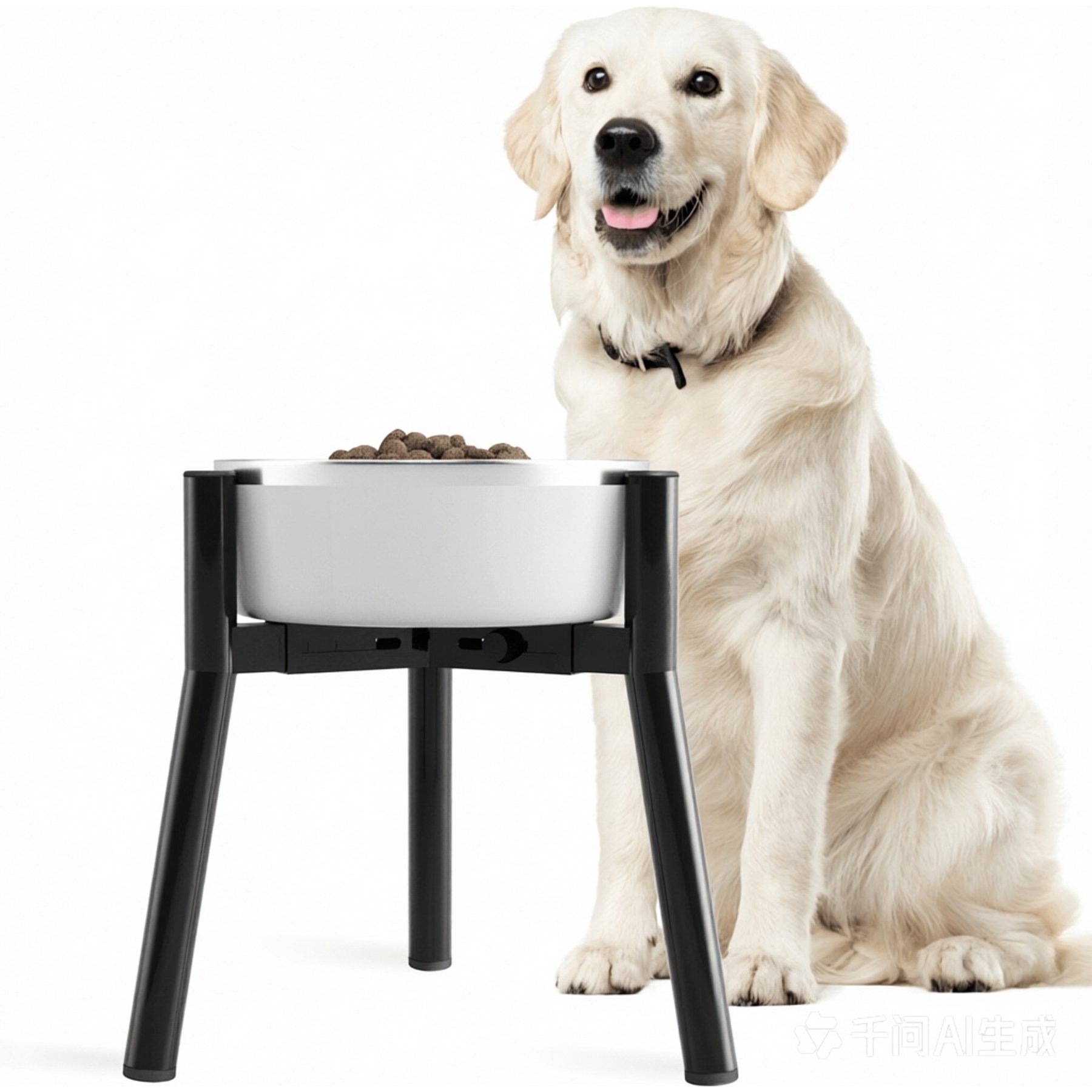 ADENGL Adjustable Metal Raised Dog Bowl Stand, Black, Medium