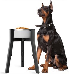 ADENGL Adjustable Width & Height Metal Dog Bowl Stand, Black, Large