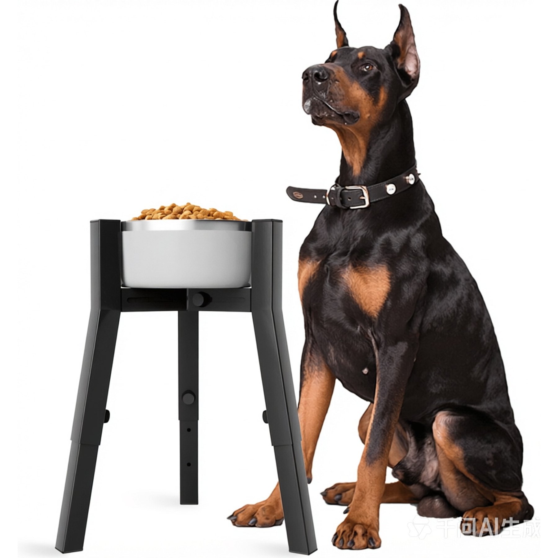 ADENGL Adjustable Width & Height Metal Dog Bowl Stand, Black, Large