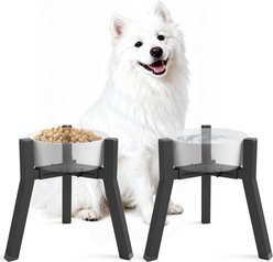 ADENGL Adjustable Width Raised Metal Non-Skid Dog Bowl Stand, Black, Medium, 2 count