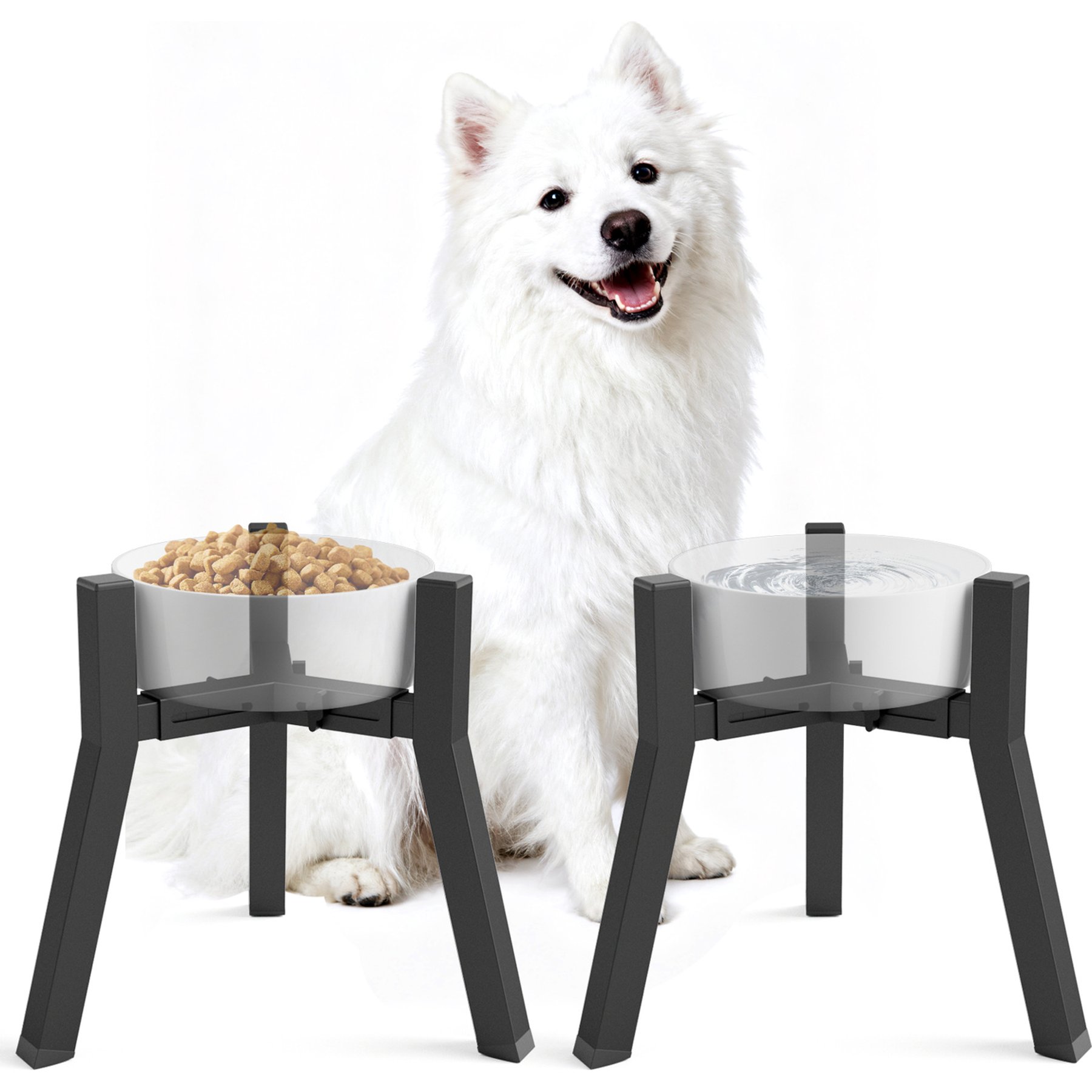 ADENGL Adjustable Width Raised Metal Non-Skid Dog Bowl Stand, Black, Medium, 2 count