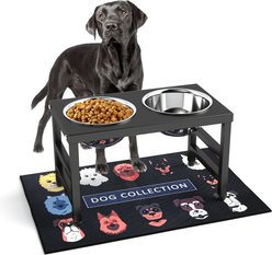 ADENGL Elevated Stainless Steel Dog Bowl Set with Non-Slip Mat, Black, Medium: 7-cup