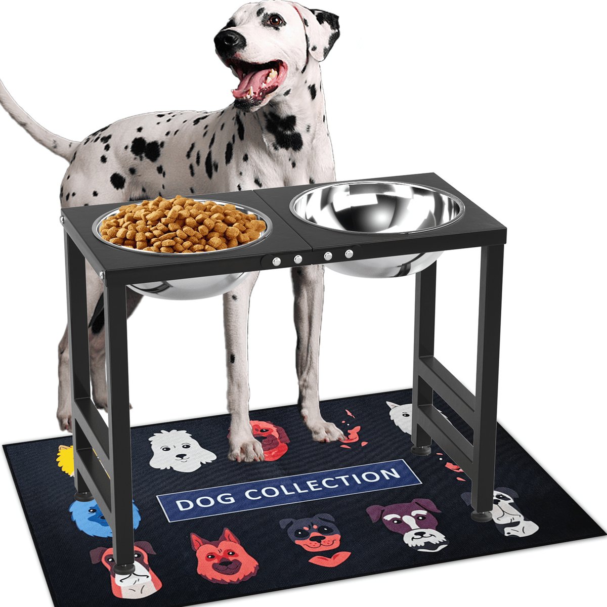 ADENGL Height 17-in Elevated Dog Bowls Set with & Waterproof Mat, Black, Medium: 13-cup