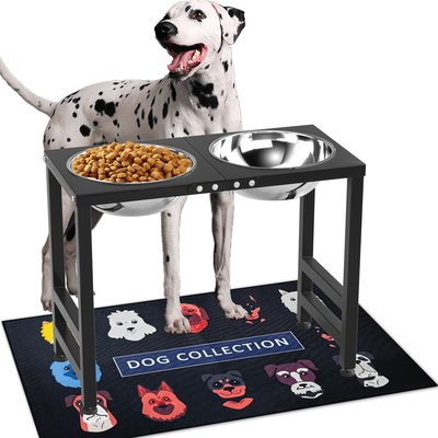 ADENGL ADENGL Height 17-in Elevated Dog Bowls Set with & Waterproof Mat, Black, Medium: 13-cup