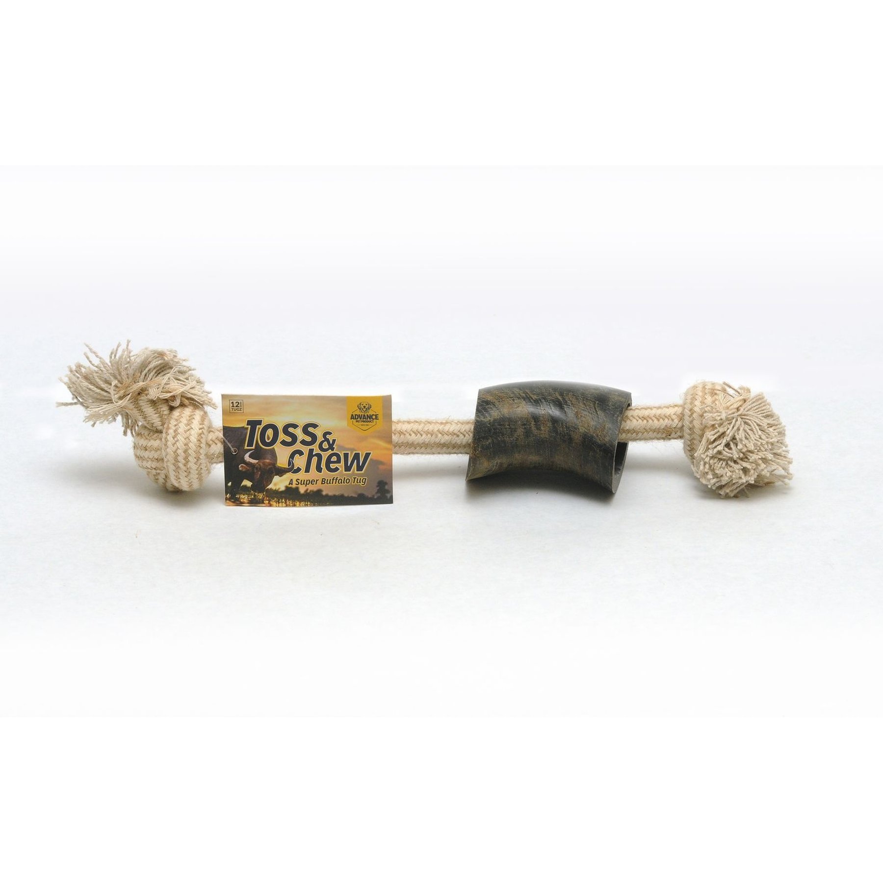 Advance Pet Product Cotton Jute Rope Tug Toy with Buffalo Horn Small Dog Natural Chew Treats, Small
