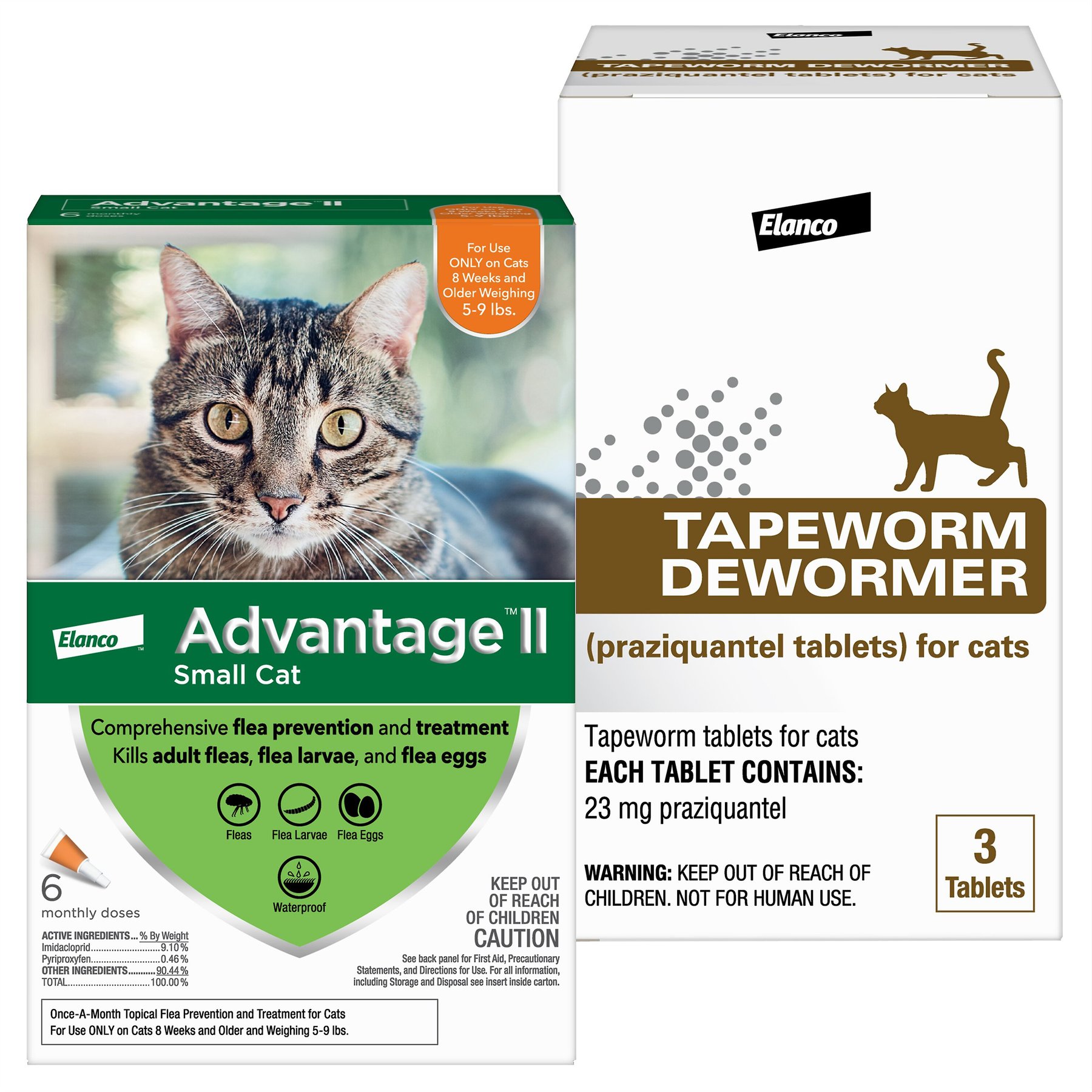 Advantage II Flea Spot Treatment, 5-9 lbs + Elanco Tapeworm Cat De-Wormer