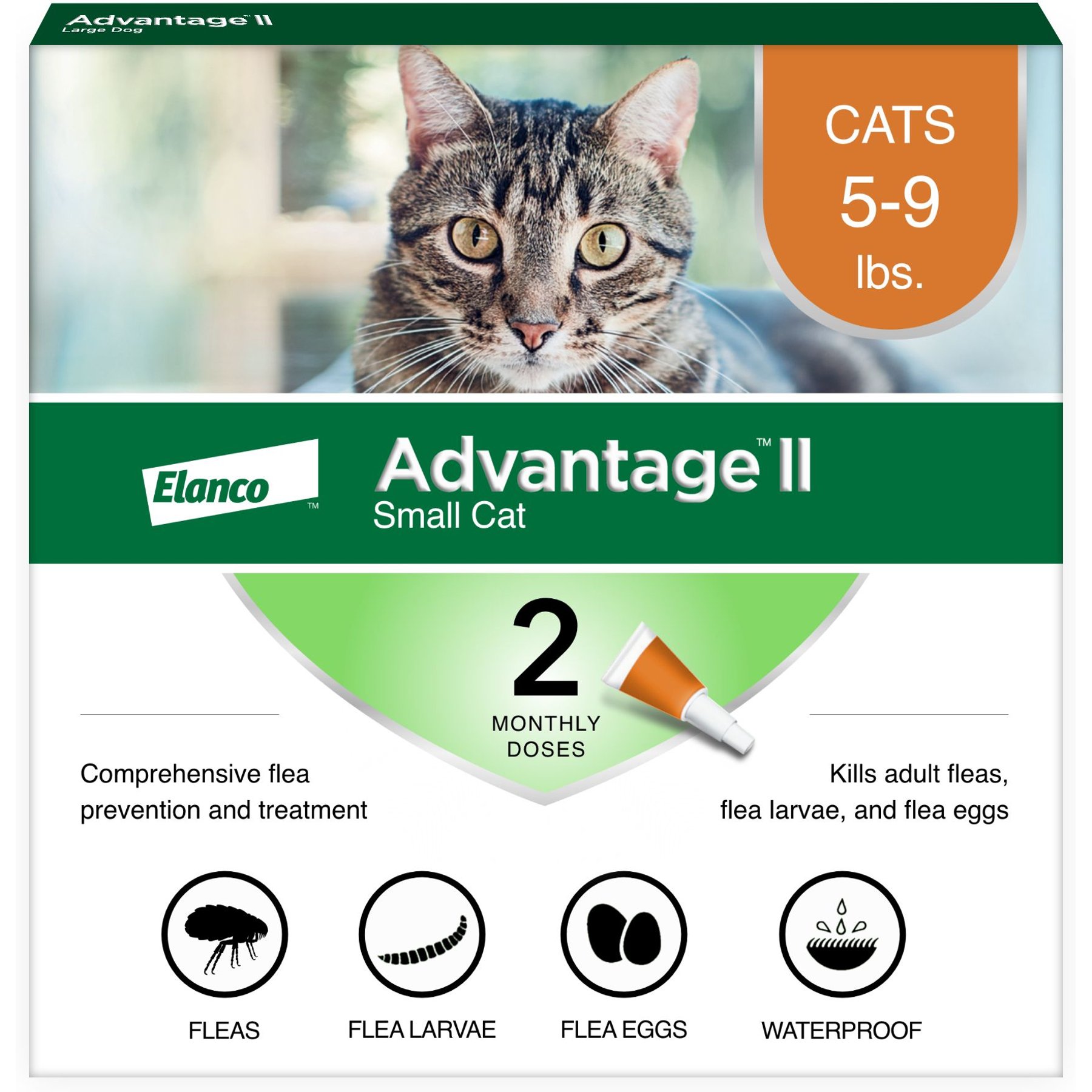 Advantage II, 5-9lbs, 2 treatment, Small Cats & Ferrets Flea Treatment