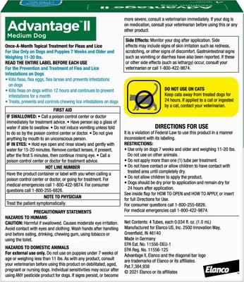 Show full view: Advantage II Flea Spot Treatment for Dogs, 11-20 lbs, 4 Doses (4-mos. supply) + Pet Protect DVM Daily Multivitamin Chicken Flavored Soft Chew Supplement for Dogs, 60 count slide 2 of 9