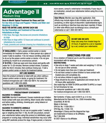 Show full view: Advantage II Flea Spot Treatment for Dogs, 11-20 lbs, 4 Doses (4-mos. supply) slide 2 of 10