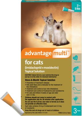 Show full view: Advantage Multi Topical Solution for Cats, 2-5 lbs, (Turquoise Box), 3 Doses (3-mo. supply) slide 1 of 9